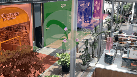 Lemon Neural - Comptatge automatitzat de persones davant d'aparadors en un centre comercial mitjançant zones de detecció diferenciades per colors.