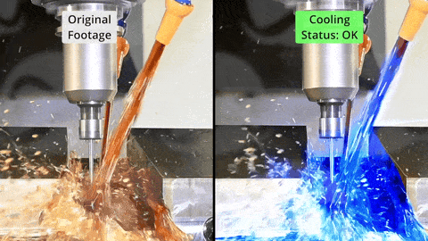 Rust Neural — Verificación del flujo de refrigerante en máquina CNC.
